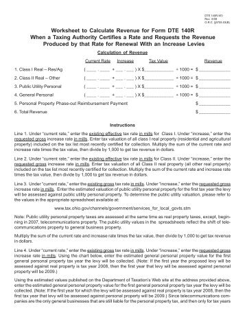 Worksheet to Calculate Revenue for Form DTE 140R When a ...