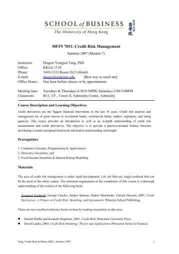 MFIN 7011: Credit Risk Management - KsuWeb