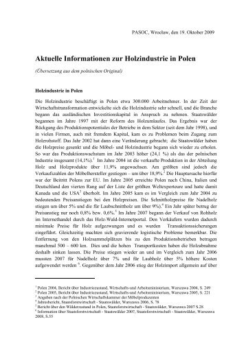 Aktuelle Informationen zur Holzindustrie in Polen - Pasoc