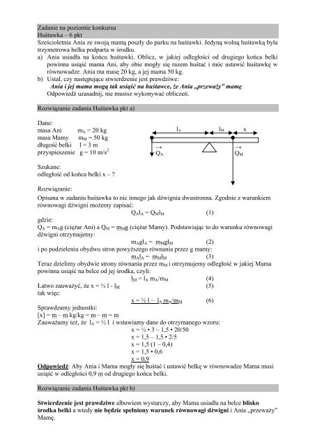 Zadanie na poziomie konkursu Huśtawka – 6 pkt ... - Gazeta.pl
