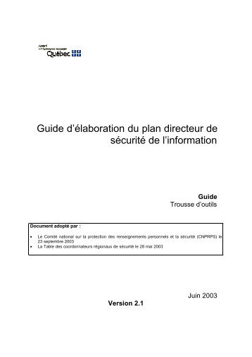 Guide d'élaboration du plan directeur de sécurité de l ... - Source