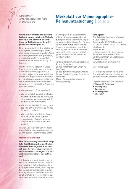 Merkblatt zur Mammographie - Gesellschaft Anthroposophischer ...