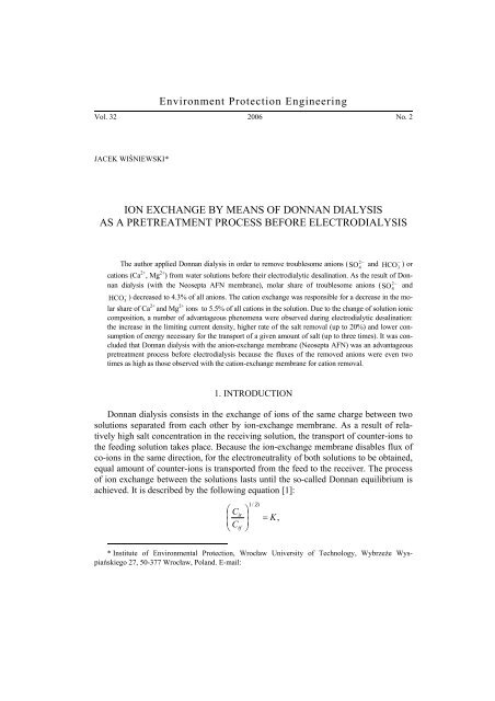 Ion exchange by means of Donnan dialysis as a pretreatment ...