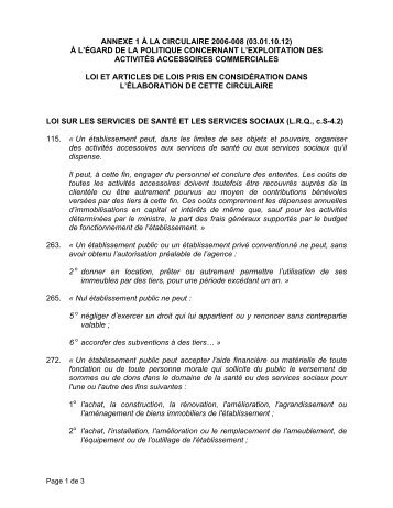 ANNEXE 1 À LA CIRCULAIRE 2006-008 (03.01.10.12) À L'ÉGARD ...