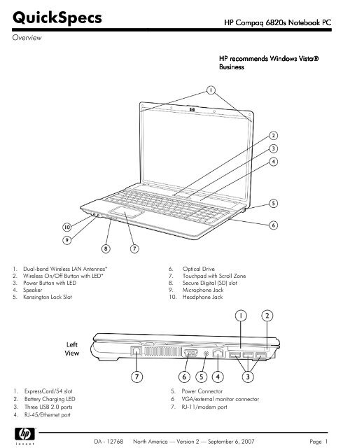 HP Compaq 6820s Notebook PC - QuickSpecs - TigerDirect.com