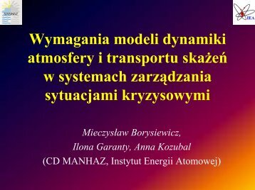 Wymagania modeli dynamiki atmosfery i transportu skażeń w ...