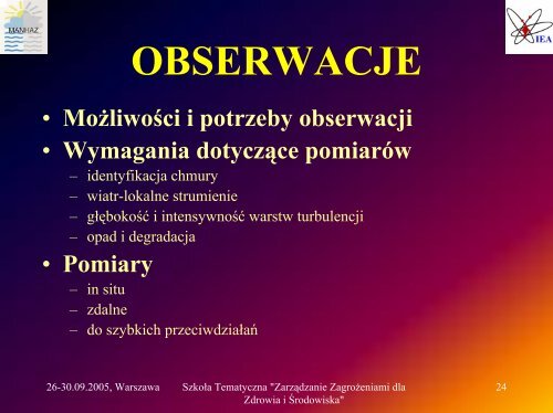 Wymagania modeli dynamiki atmosfery i transportu skażeń w ...