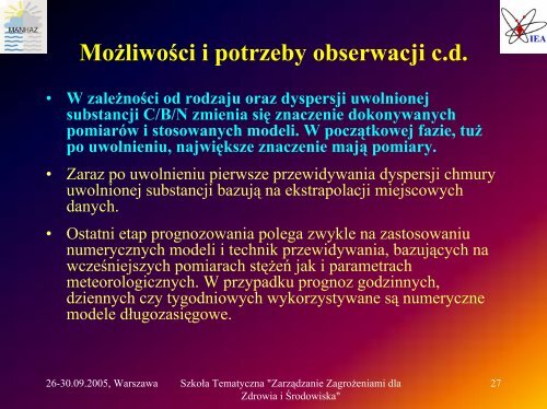 Wymagania modeli dynamiki atmosfery i transportu skażeń w ...