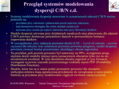 Wymagania modeli dynamiki atmosfery i transportu skażeń w ...