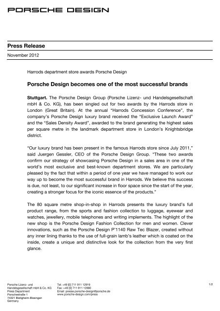 Press Release - PORSCHE DESIGN Presseportal