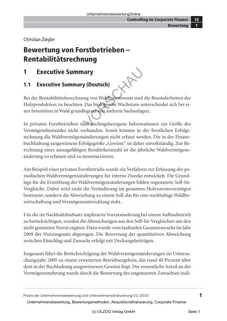 Fachliteratur - Bewertung von Forstbetrieben - Rentabilitätsrechnung