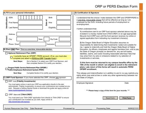 ORP or PERS Election Form - University of Oregon Human Resources