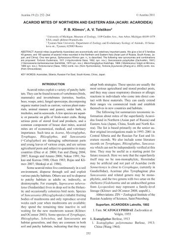 ACAROID MITES OF NORTHERN AND EASTERN ASIA (ACARI ...