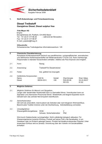 Sicherheitsdatenblatt Diesel 2008 - E. Schenk AG