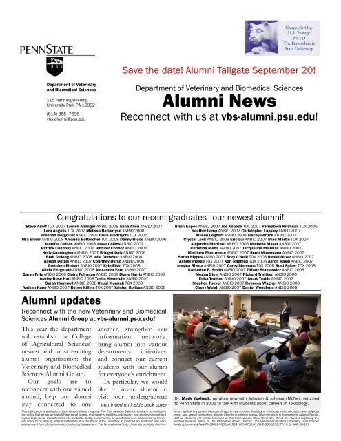 Department of Veterinary and Biomedical Sciences Alumni News