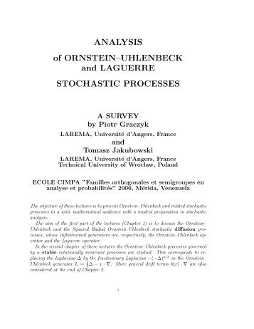 ANALYSIS of ORNSTEIN–UHLENBECK and LAGUERRE ...