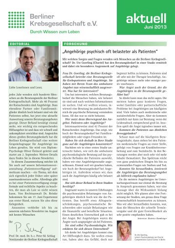 Newsletter Berliner Krebsgesellschaft e.V. Juni 2013