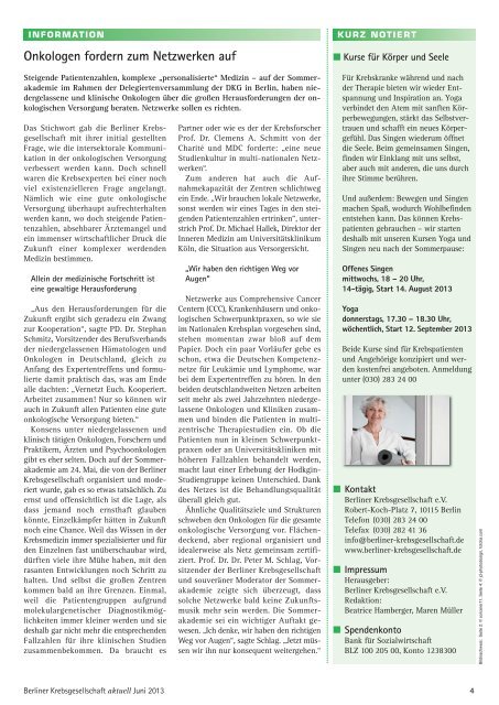 Newsletter Berliner Krebsgesellschaft e.V. Juni 2013