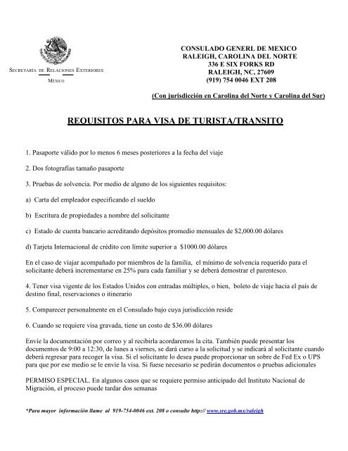 requisitos para visa de turista/transito - Secretaría de Relaciones ...