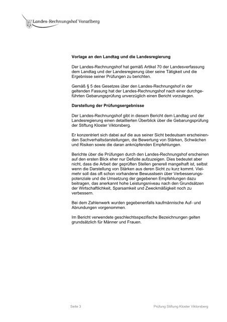 Prüfbericht über die Stiftung Kloster Viktorsberg