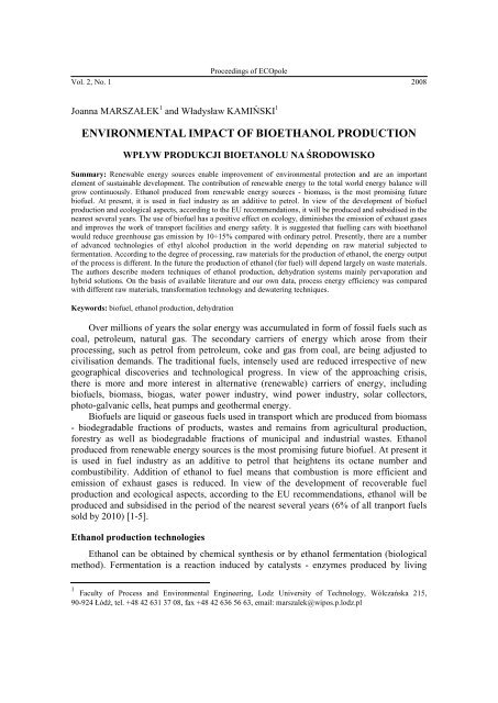 ENVIRONMENTAL IMPACT OF BIOETHANOL PRODUCTION