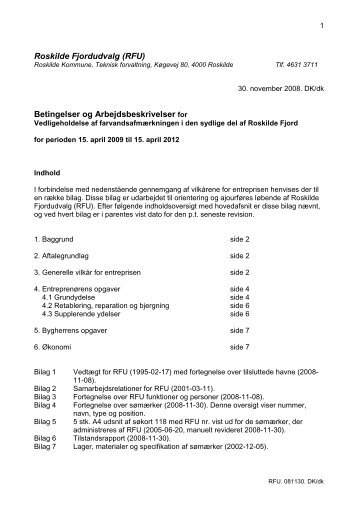 Roskilde Fjordudvalg (RFU) Betingelser og Arbejdsbeskrivelser for