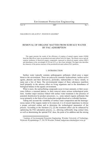 Removal of organic matter from surface water by PAC-adsorption