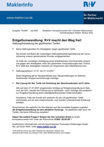 10/2007: Entgeltumwandlung: R+V macht den Weg frei!