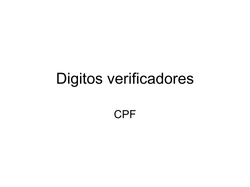 Digitos verificadores de CPF - UFMG