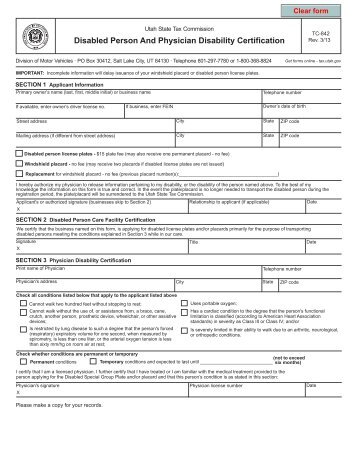 Form TC-842 "Disabled Person And Physician Disability Certification"