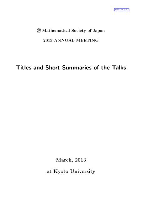 Titles and Short Summaries of the Talks