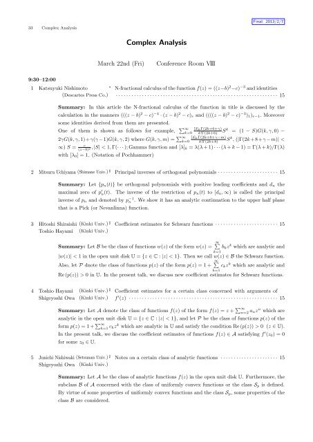 Titles and Short Summaries of the Talks