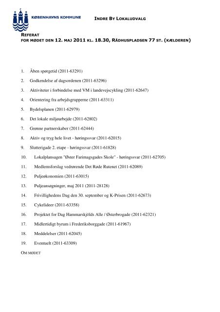 Referat ordinært møde den 12. maj - Indre By Lokaludvalg ...