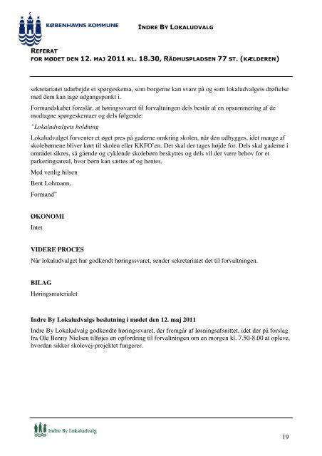 Referat ordinært møde den 12. maj - Indre By Lokaludvalg ...