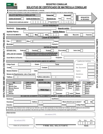 solicitud de certificado de matrícula consular - Secretaría de ...