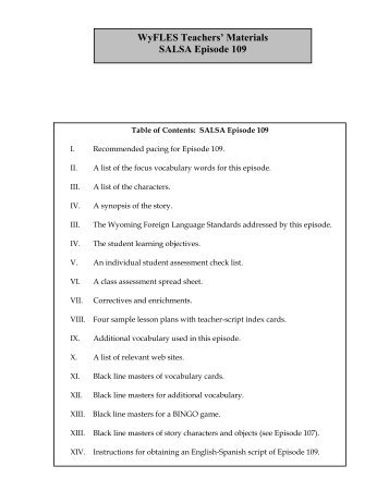 WyFLES Teachers' Materials SALSA Episode 109