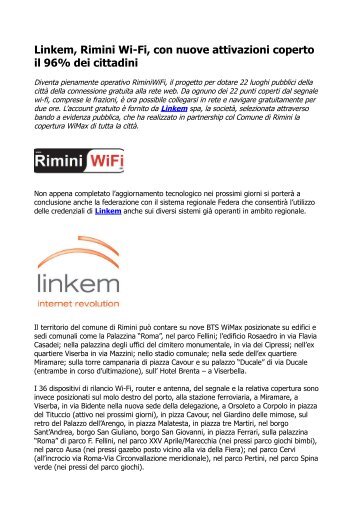 Linkem Rimini Wi-Fi coperto il 96% dei cittadini