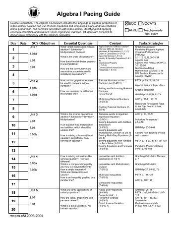 Algebra I Pacing Guide - Nexus - Nexuslearning.net