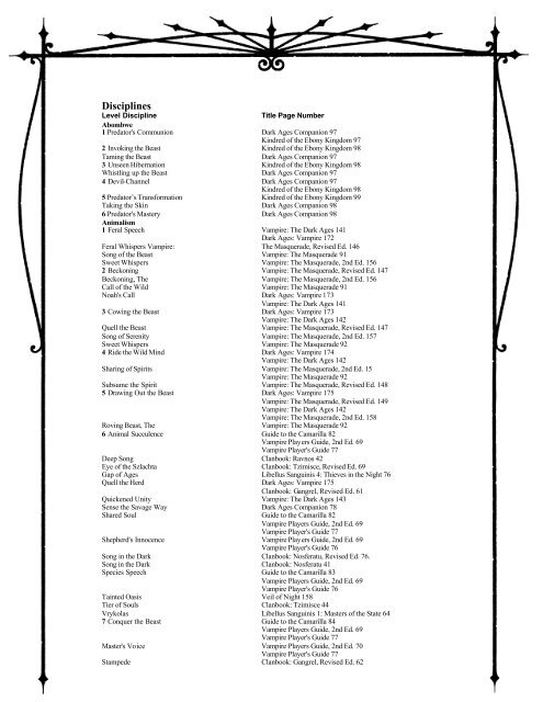vampire the masquerade disciplines list vampire the masquerade disciplines list