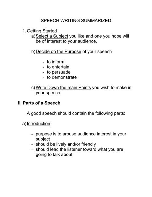 format on how to write speech