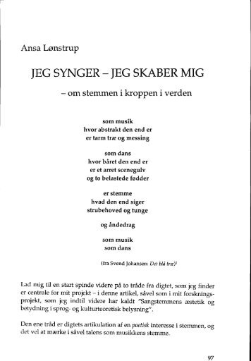 JEG SYNGER - JEG SKABER MIG