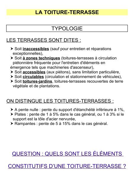 TD N°2 : LES TOITURES / TOITURES- TERRASSES - ÉTANCHÉITÉ ...