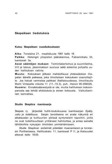 SKEPTIKKO 10, talvi 1991 - Skepsis