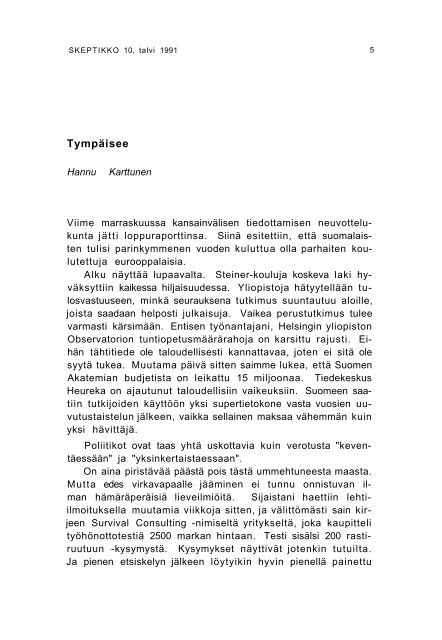 SKEPTIKKO 10, talvi 1991 - Skepsis