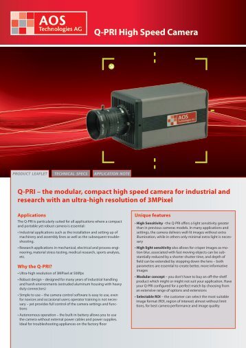 Q-PRI High Speed Camera - AOS Technologies AG