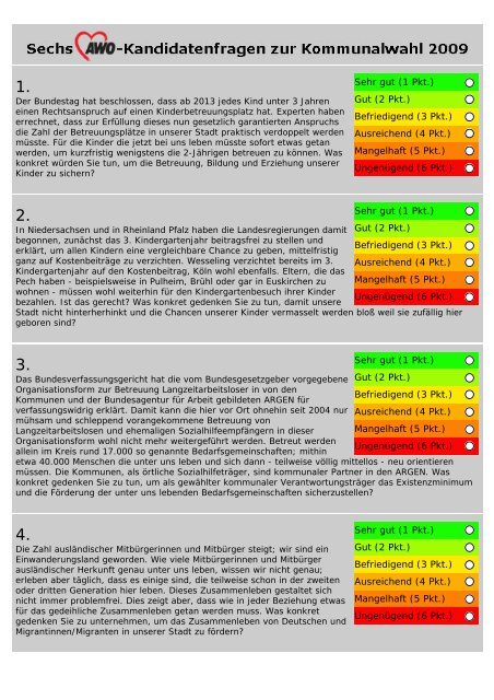 Sehr gut (1 Pkt.) Gut (2 Pkt.) Befriedigend (3 Pkt.) Ausreichend ... - Awo