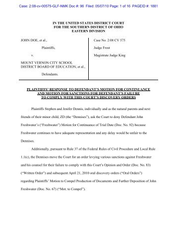 Plaintiffs' response to Defendant's motion for continuance and ...