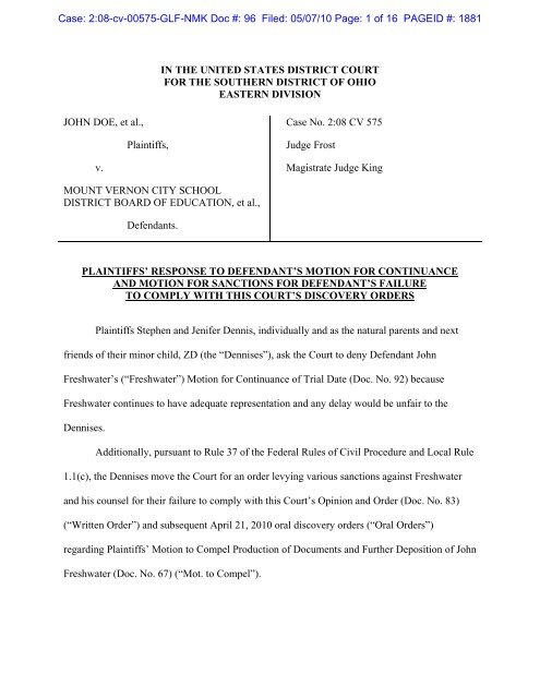 Plaintiffs' response to Defendant's motion for continuance and ...