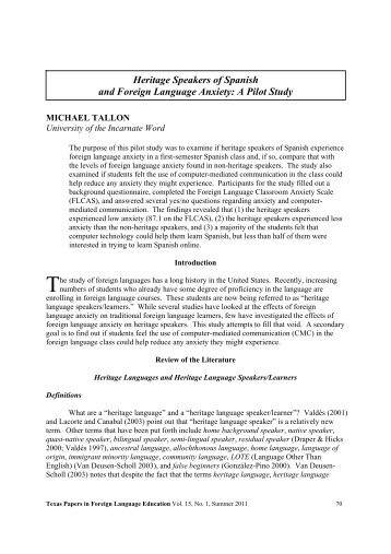 Heritage Speakers of Spanish and Foreign Language Anxiety: A ...