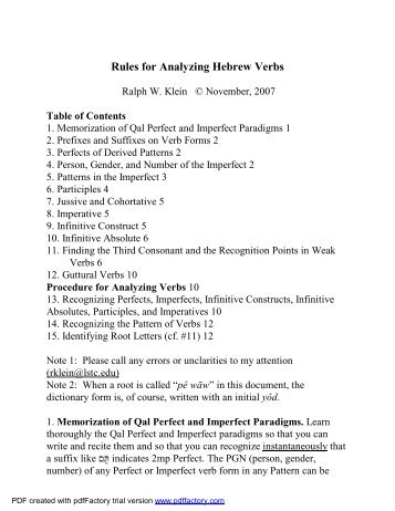 Rules for Analyzing Hebrew Verbs